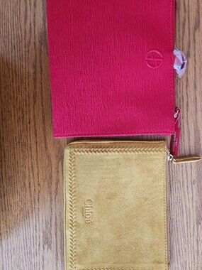 GIORGIO ARMANI RED AND CHLOE LIGHT BROWN TEXTILE MAKEUP COSMETIC BAGS.